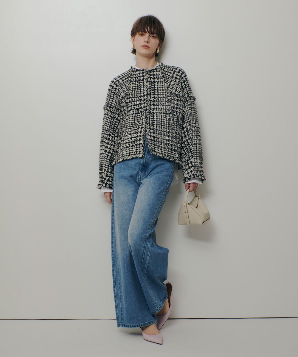 allureville ハウンドトゥースブロッキングジャケット ブラック (95)