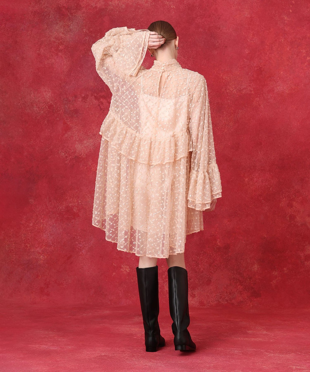LOULOU WILLOUGHBY チュールレースラッフルミニワンピース ベージュ (11)
