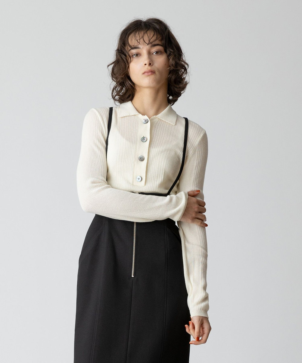 allureville ランダムストライプニットポロ アイボリー (04)