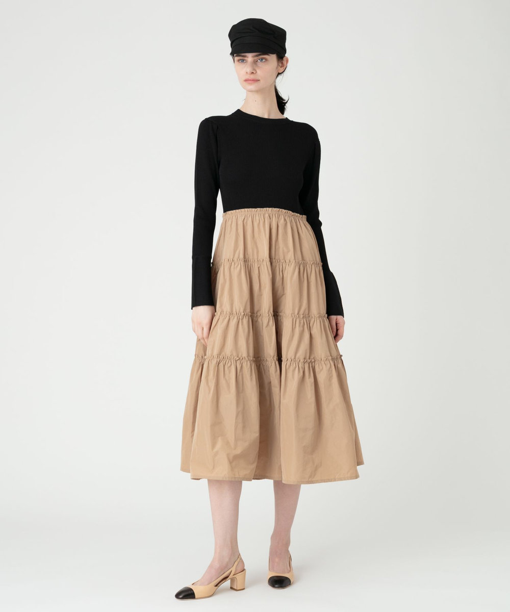 LOULOU WILLOUGHBY】タフタティアードニットワンピース|allureville