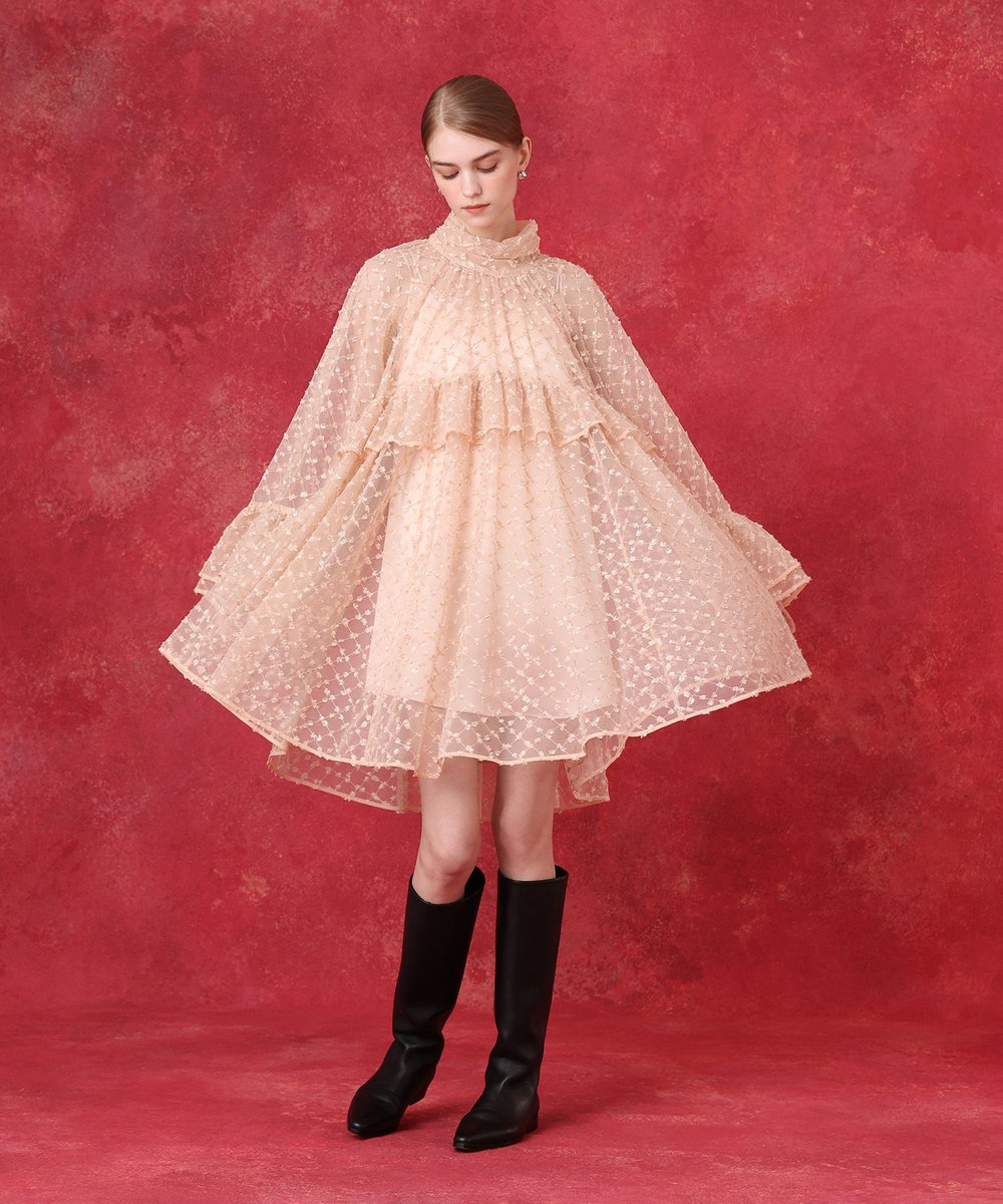 LOULOU WILLOUGHBY チュールレースラッフルミニワンピース ベージュ (11)