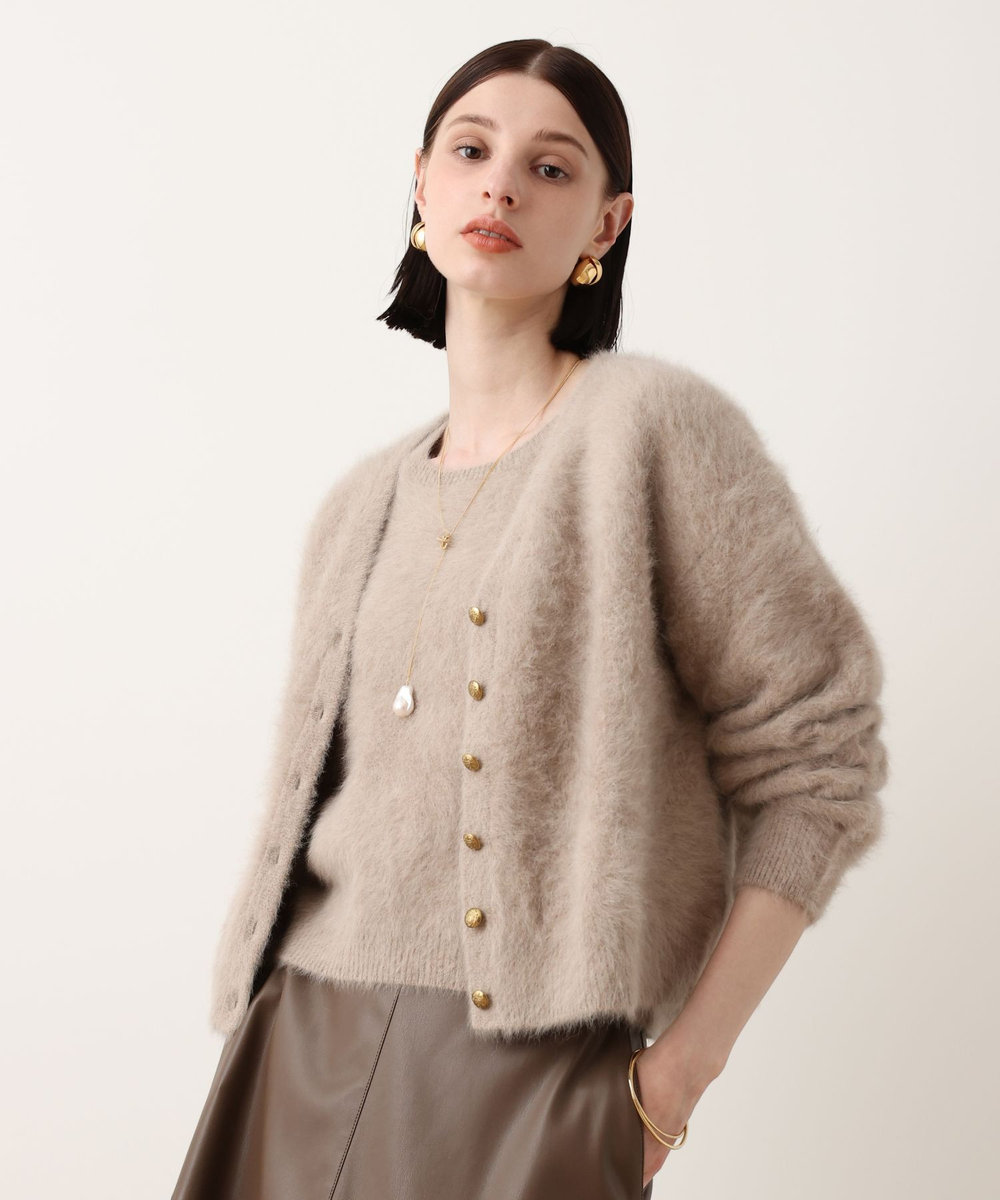 allureville カシミヤブレンドファー加工Vカーディガン モカ (85)