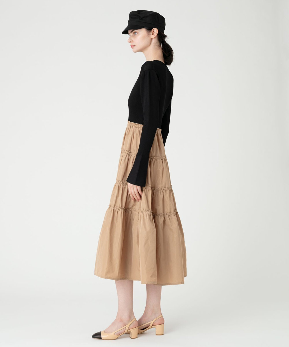 LOULOU WILLOUGHBY タフタティアードニットワンピース キャメル (84)