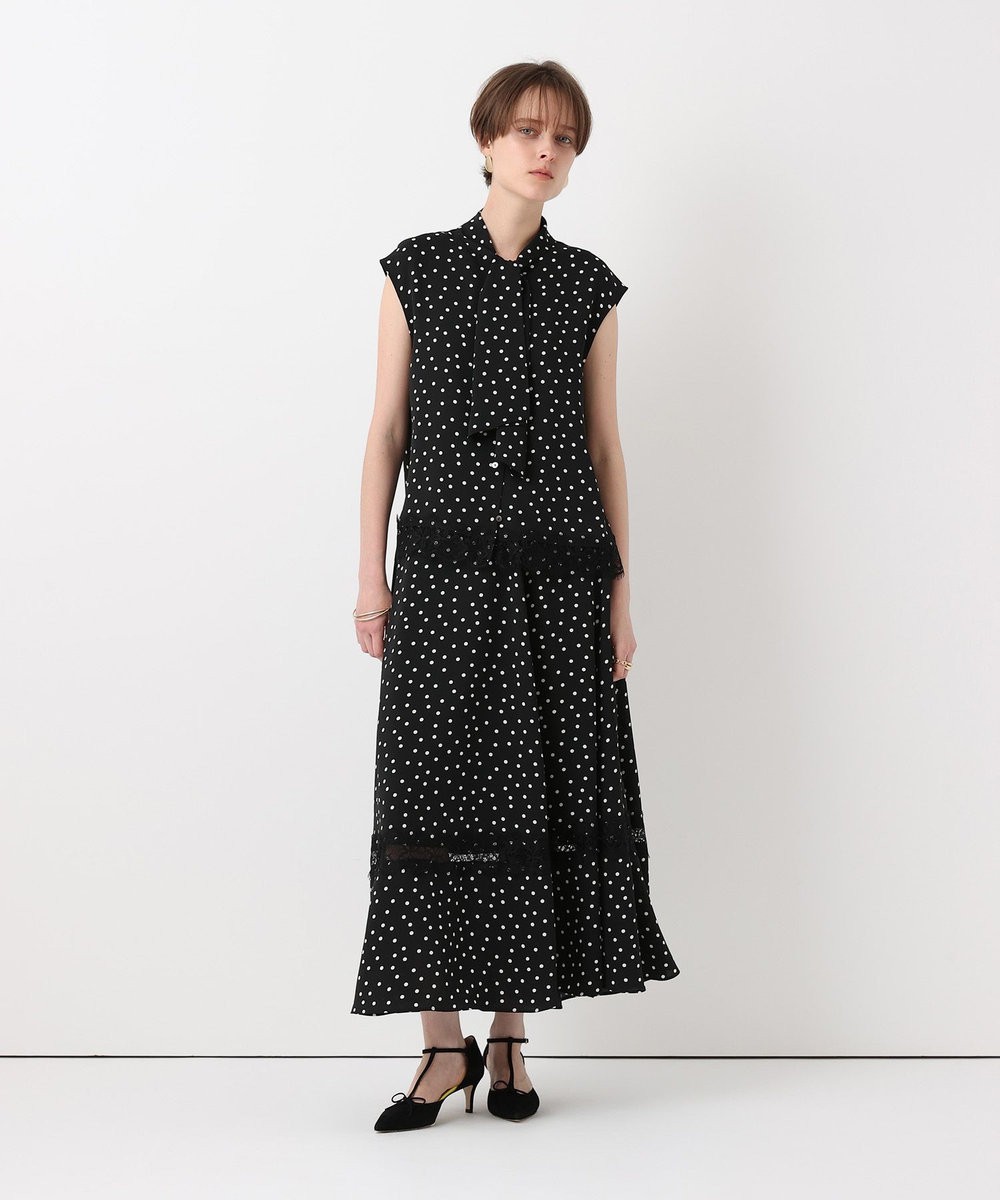 allureville レース切替ドットプリントスカート ブラック系 (98)