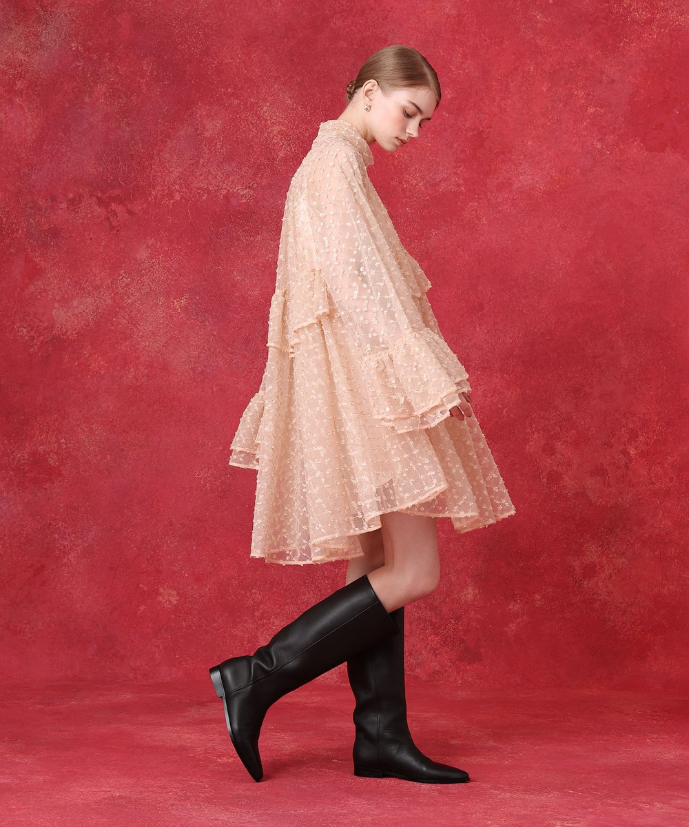 LOULOU WILLOUGHBY チュールレースラッフルミニワンピース ベージュ (11)