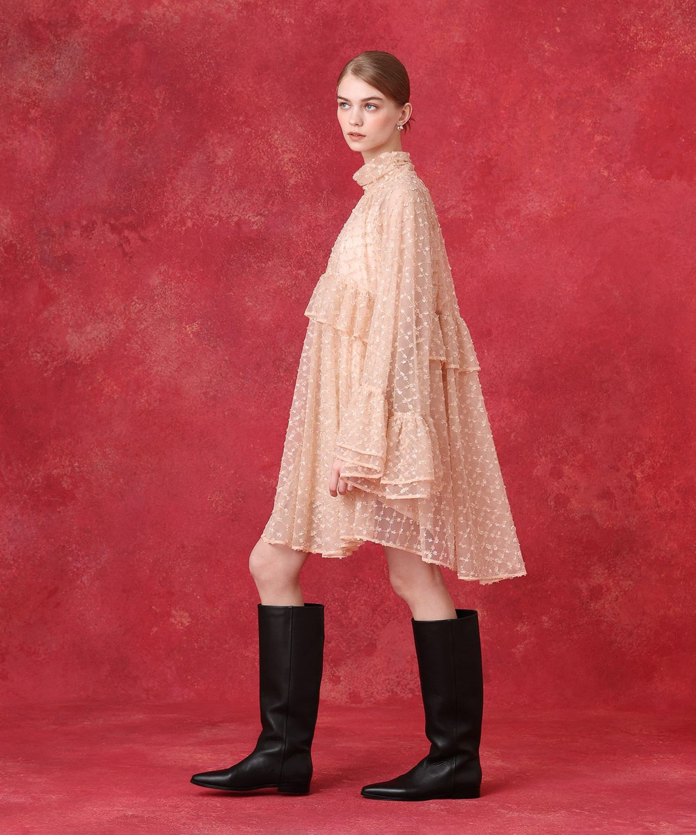 LOULOU WILLOUGHBY チュールレースラッフルミニワンピース ベージュ (11)