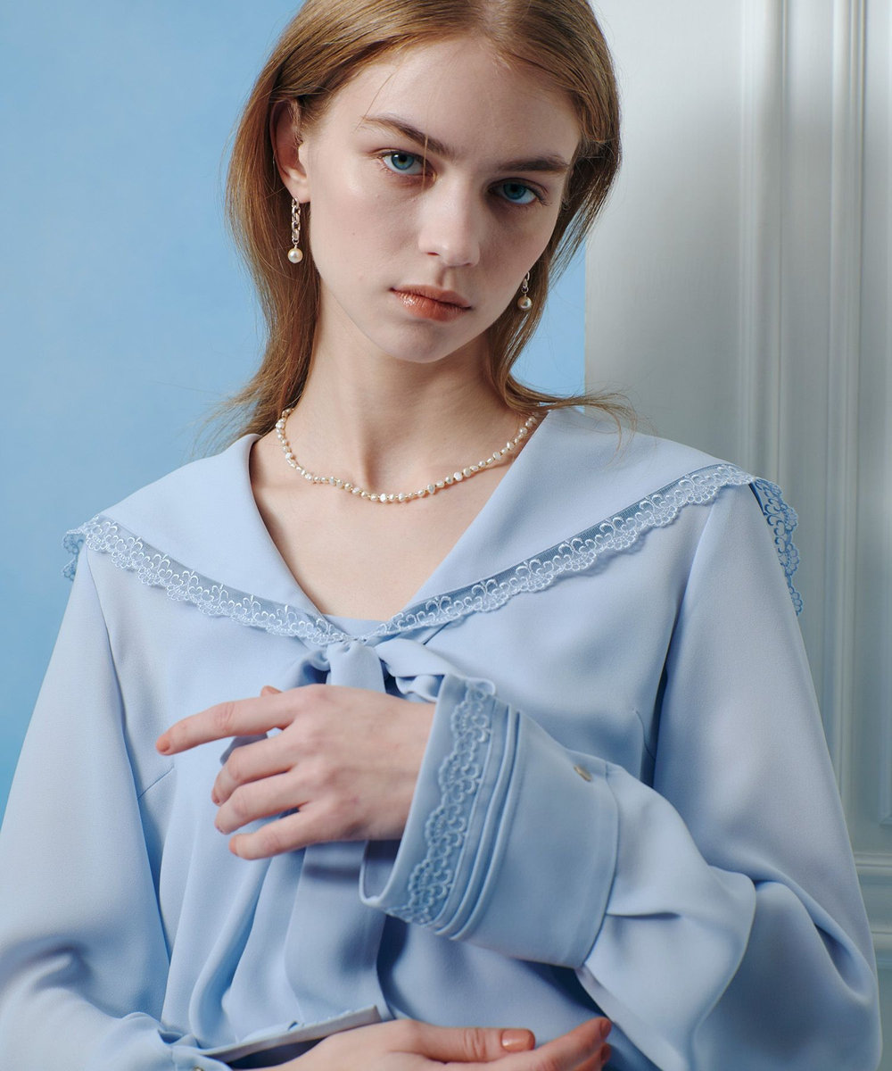 LOULOU WILLOUGHBY 【LOULOU WILLOUGHBY】セーラーカラージョーゼットブラウス サックス (63)