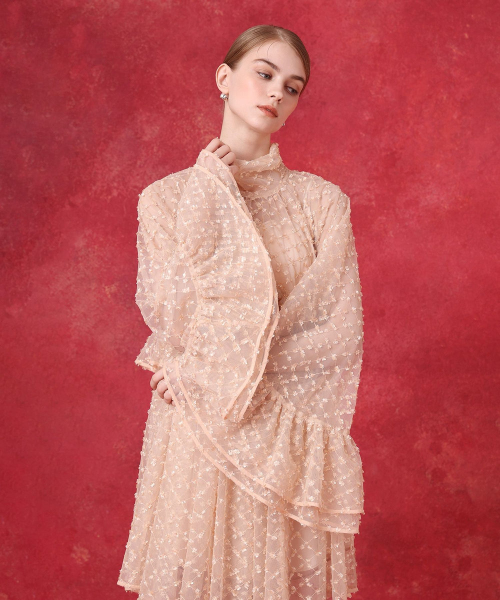 LOULOU WILLOUGHBY チュールレースラッフルミニワンピース ベージュ (11)