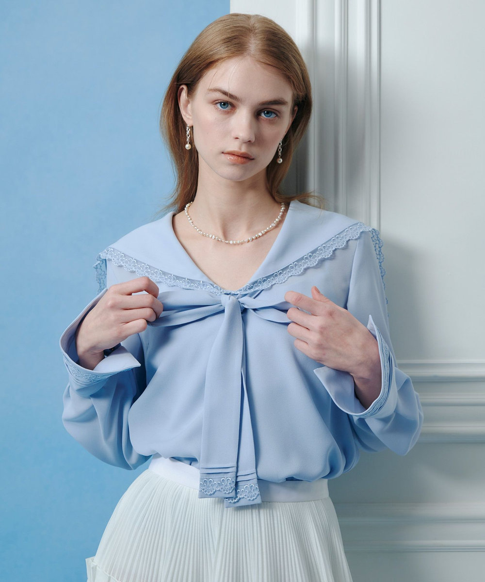 LOULOU WILLOUGHBY 【LOULOU WILLOUGHBY】セーラーカラージョーゼットブラウス サックス (63)