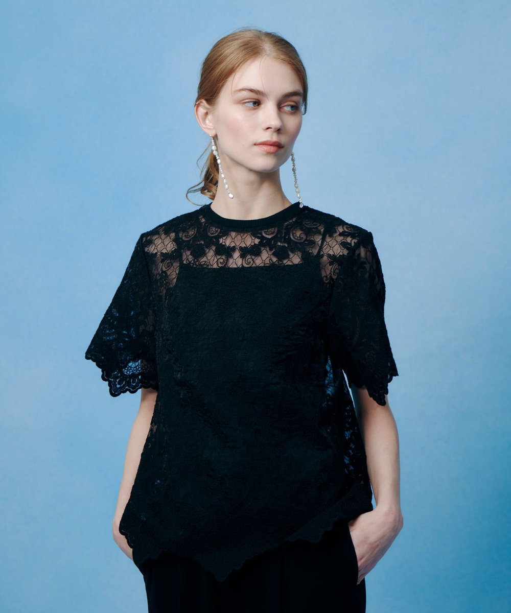 LOULOU WILLOUGHBY 【LOULOU WILLOUGHBY】オーガンスカラＴシャツ ブラック (95)
