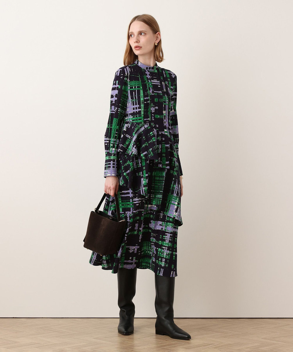 allureville グリッドアートチェックワンピース ネイビー (67)