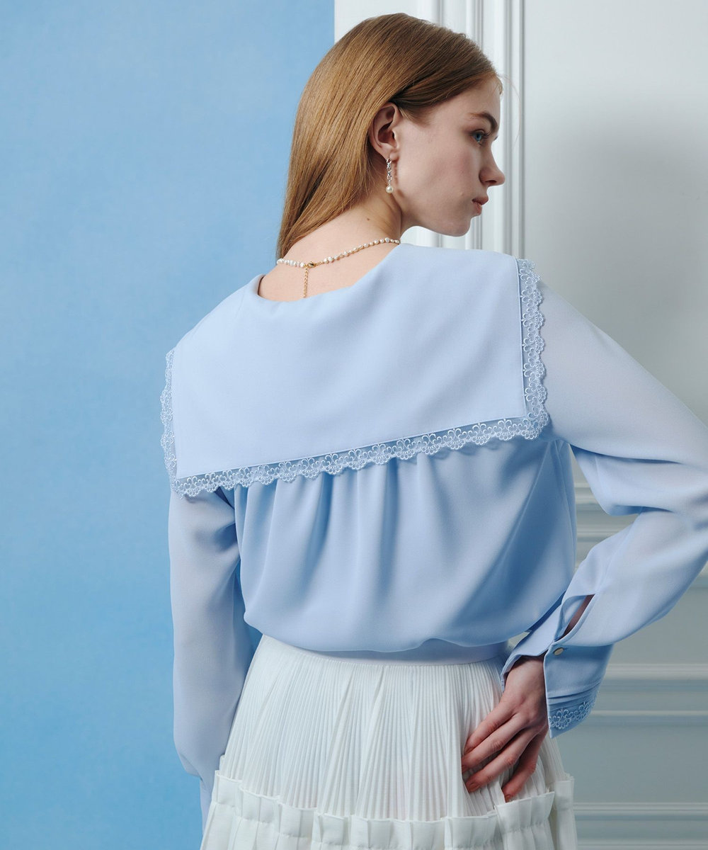 LOULOU WILLOUGHBY 【LOULOU WILLOUGHBY】セーラーカラージョーゼットブラウス サックス (63)