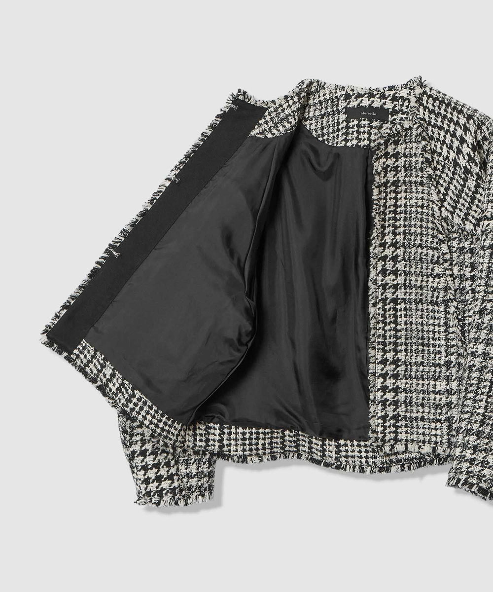 allureville ハウンドトゥースブロッキングジャケット ブラック (95)