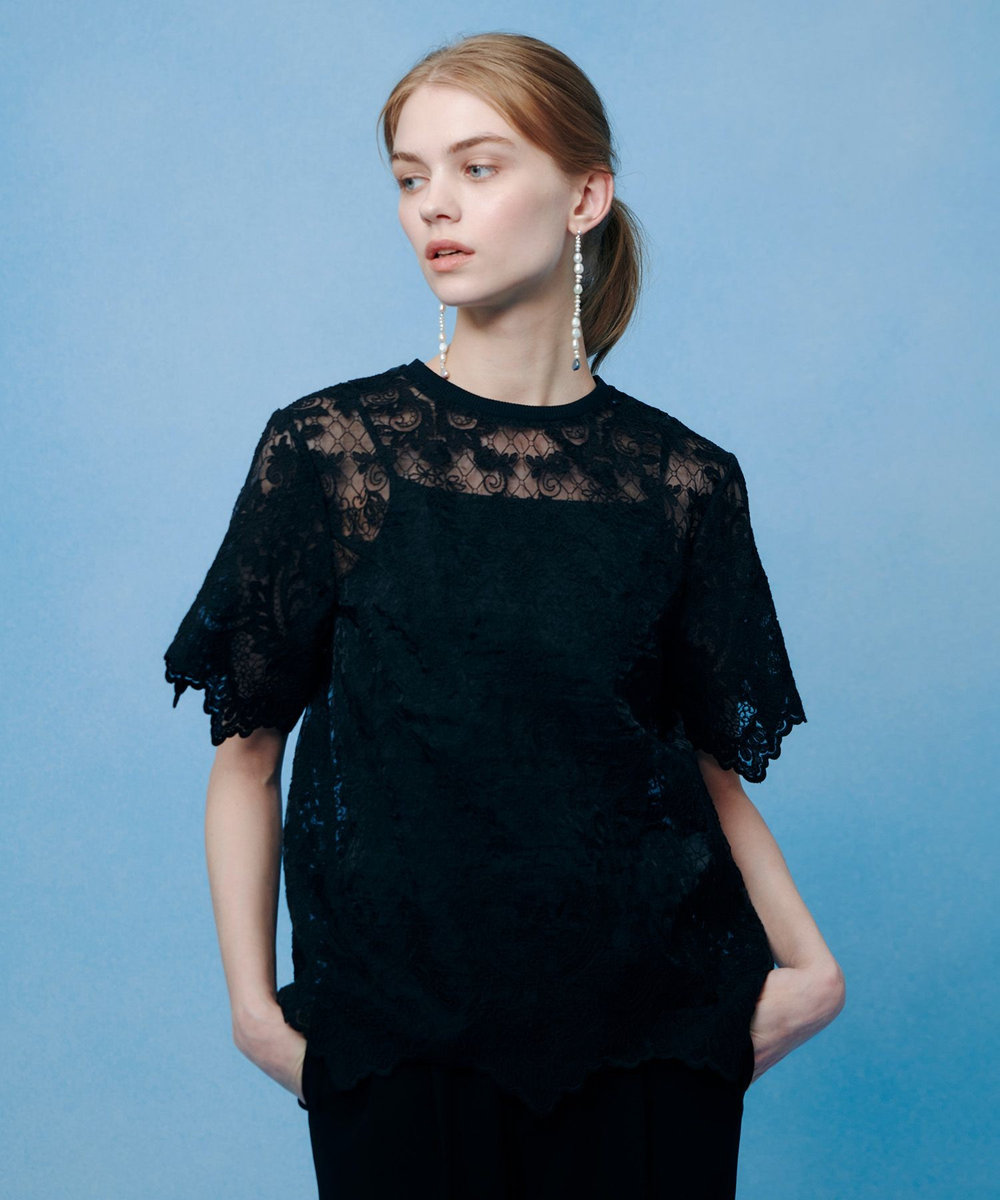 LOULOU WILLOUGHBY 【LOULOU WILLOUGHBY】オーガンスカラＴシャツ ブラック (95)