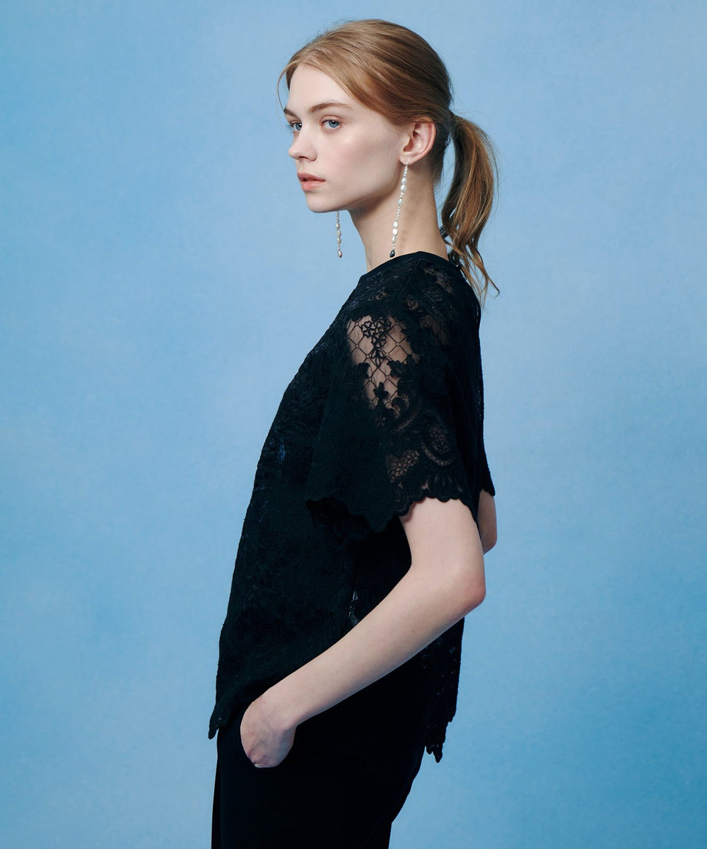 LOULOU WILLOUGHBY 【LOULOU WILLOUGHBY】オーガンスカラＴシャツ ブラック (95)