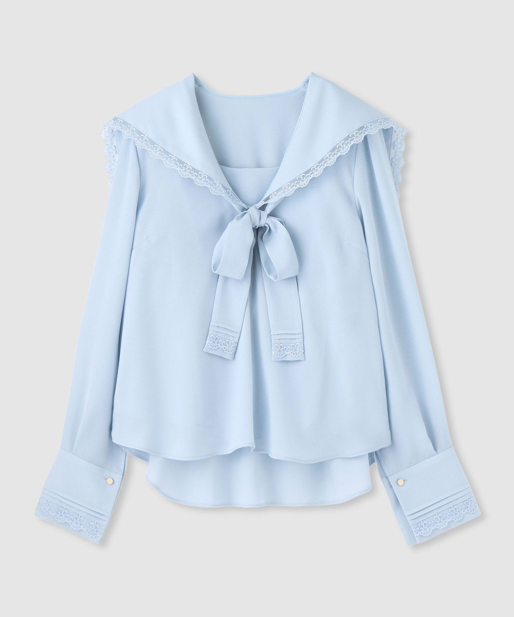 LOULOU WILLOUGHBY 【LOULOU WILLOUGHBY】セーラーカラージョーゼットブラウス サックス (63)