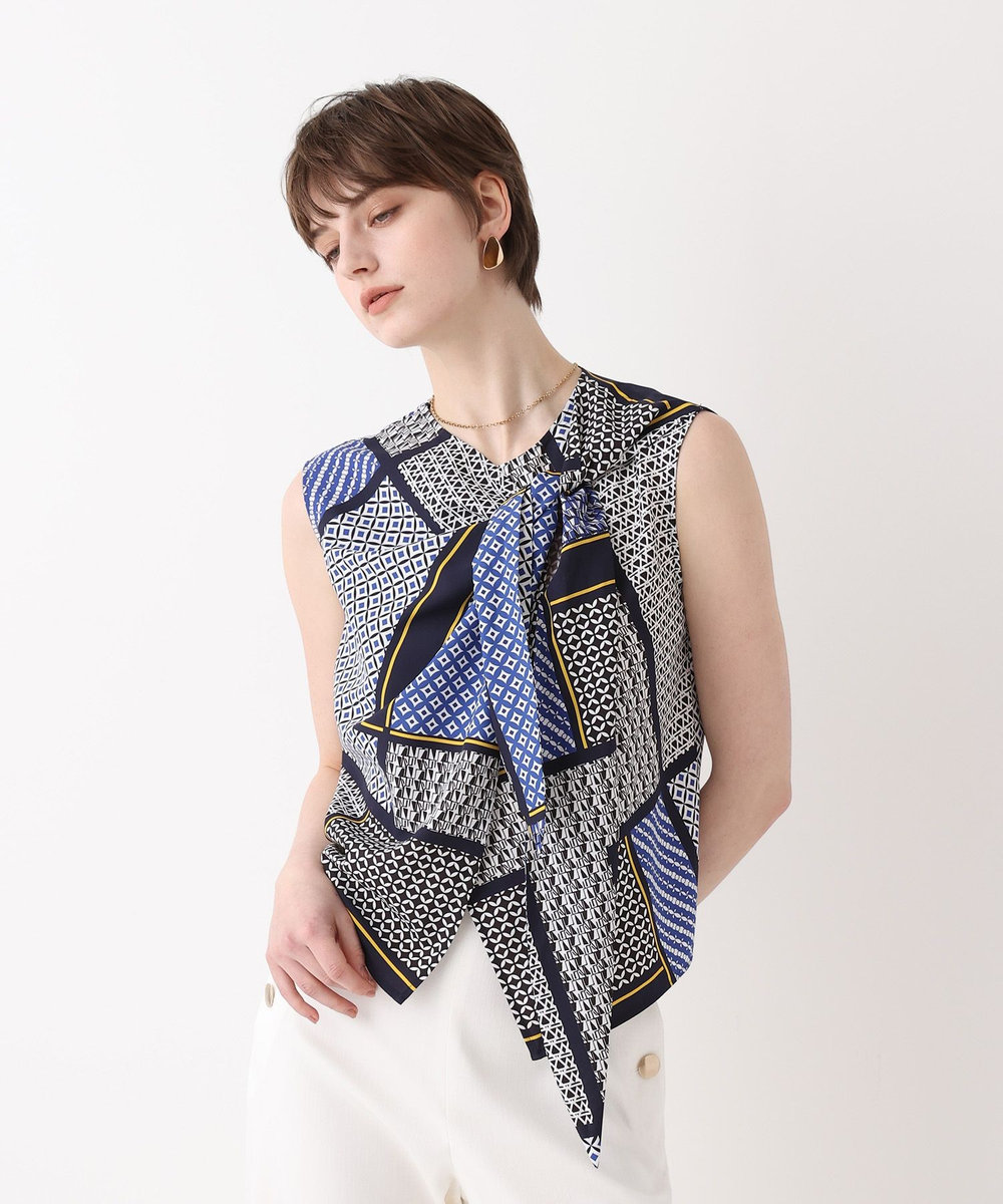 allureville ジオメトリックプリントパッチブラウス ブルー系 (68)