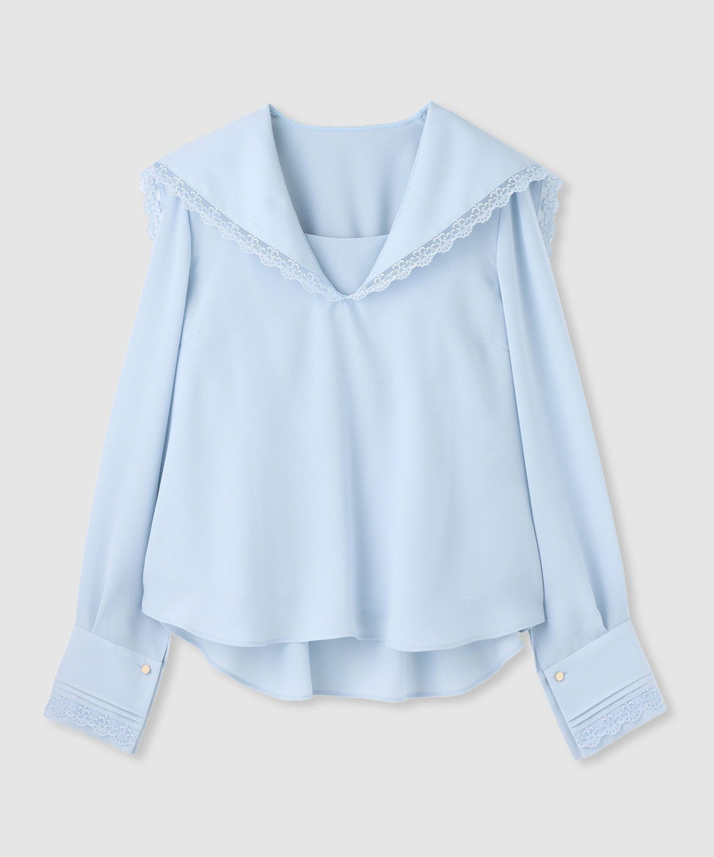 LOULOU WILLOUGHBY 【LOULOU WILLOUGHBY】セーラーカラージョーゼットブラウス サックス (63)