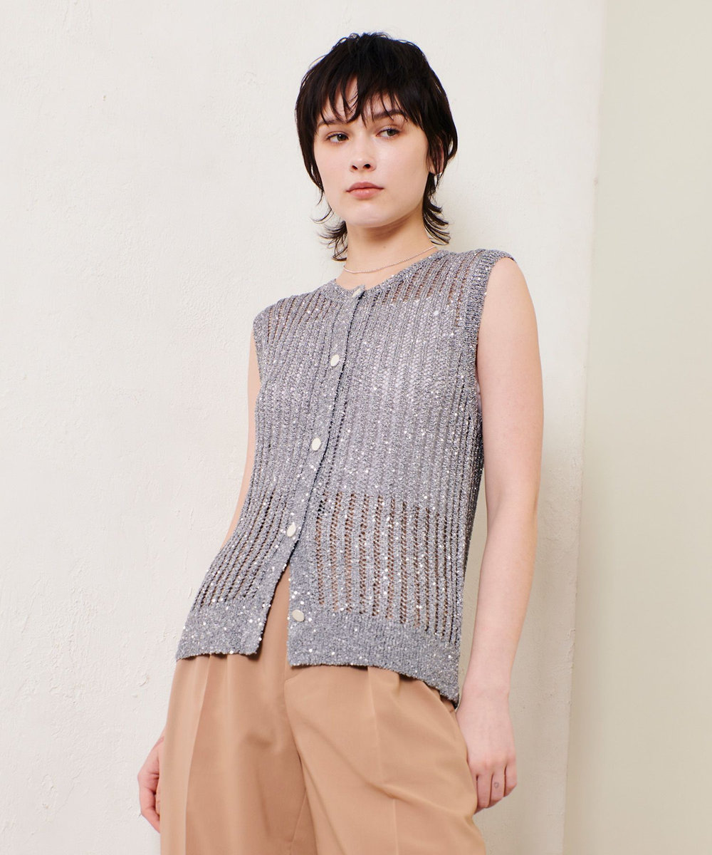 allureville スパンコールメッシュプルオーバー グレー (92)