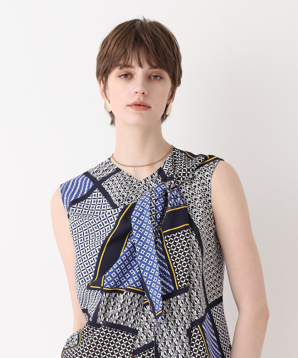 allureville ジオメトリックプリントパッチブラウス ブルー系 (68)