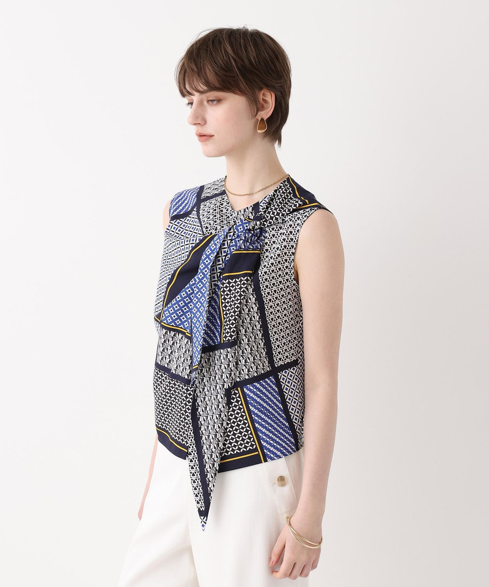 allureville ジオメトリックプリントパッチブラウス ブルー系 (68)