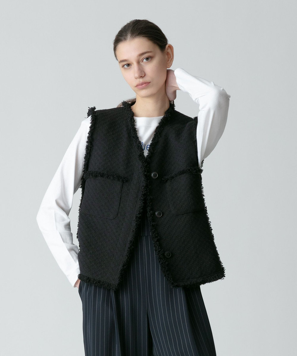 allureville ラスティックツイードフリンジジレ ブラック (95)