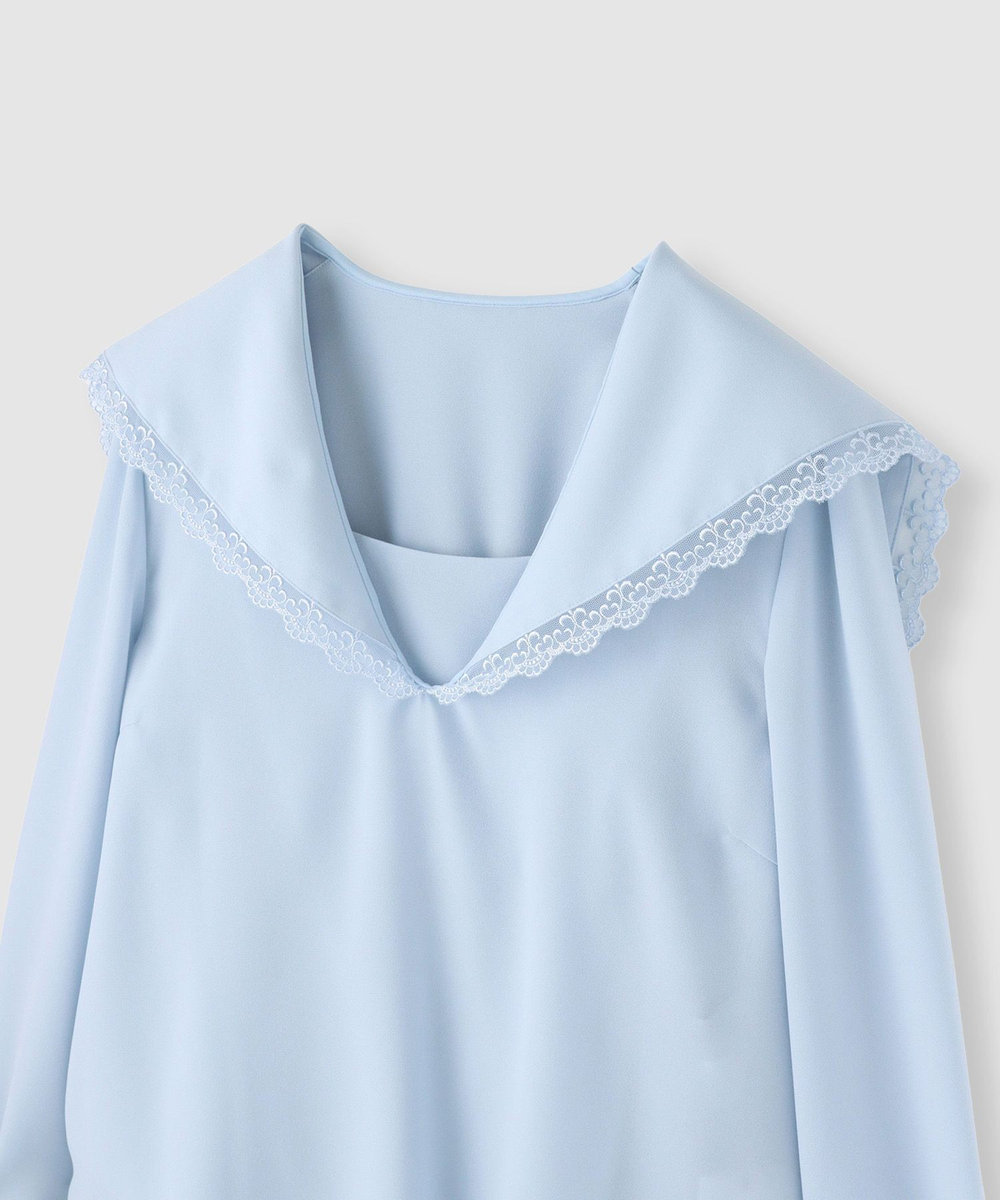 LOULOU WILLOUGHBY 【LOULOU WILLOUGHBY】セーラーカラージョーゼットブラウス サックス (63)