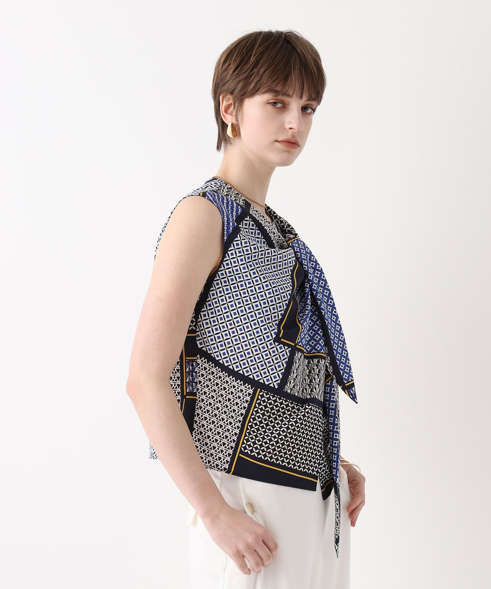 allureville ジオメトリックプリントパッチブラウス ブルー系 (68)