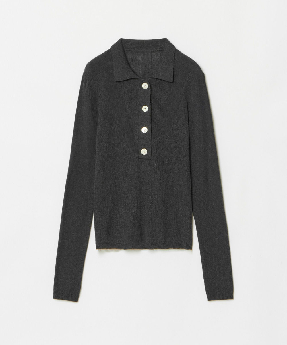 allureville ランダムストライプニットポロ グレー (92)