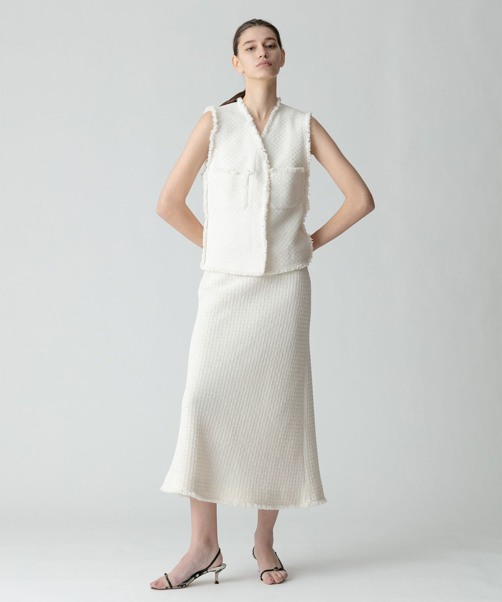 allureville ラスティックツイードフリンジジレ オフホワイト (02)