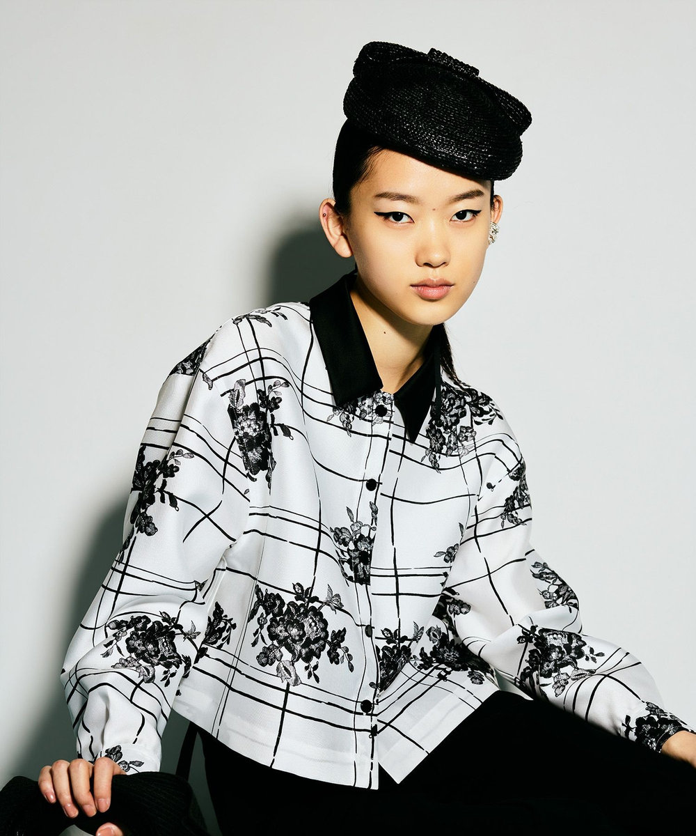 LOULOU WILLOUGHBY 【LOULOU WILLOUGHBY】SILK COフラワーチェックシャツブラウス ホワイト系 (08)