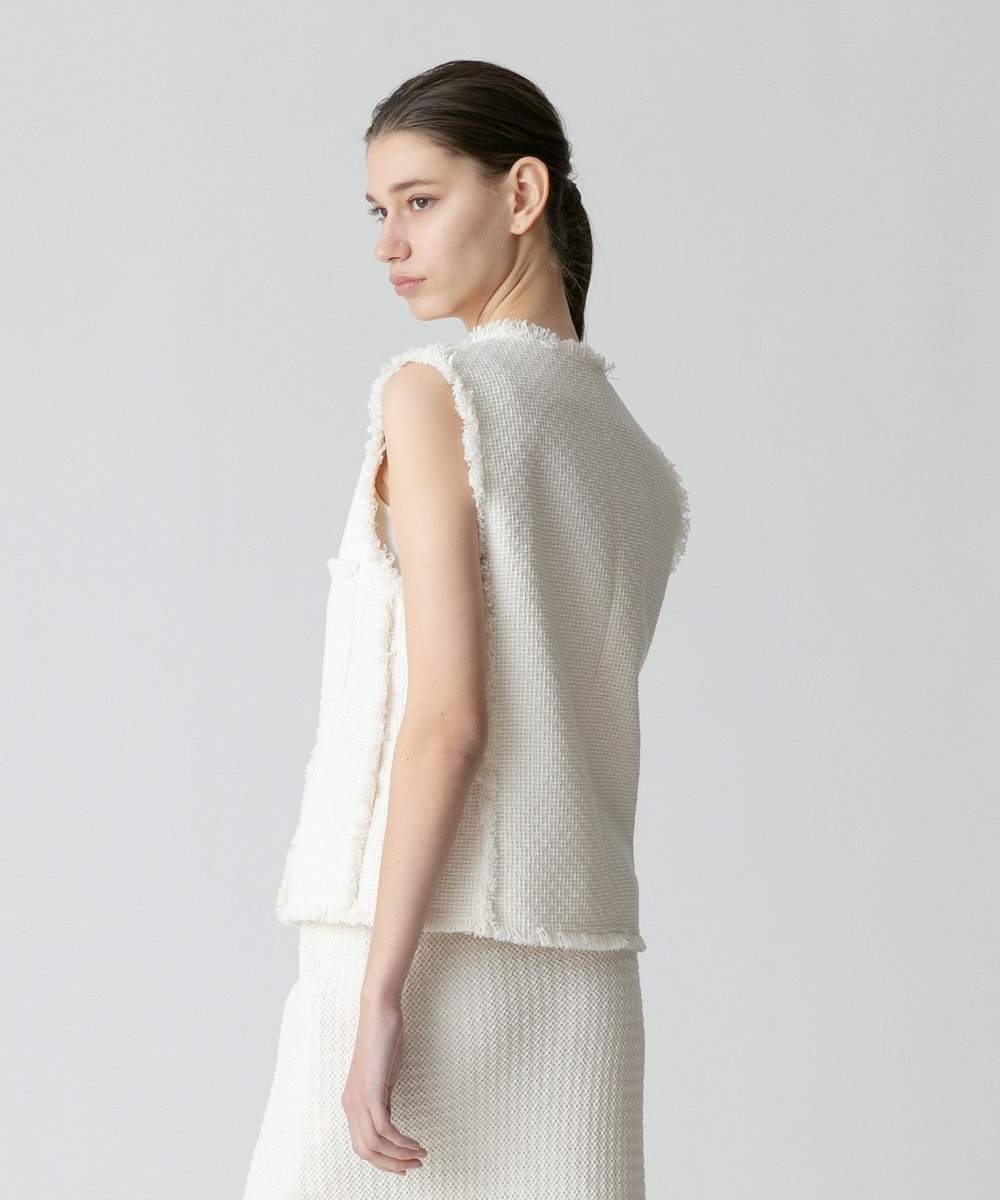 allureville ラスティックツイードフリンジジレ オフホワイト (02)