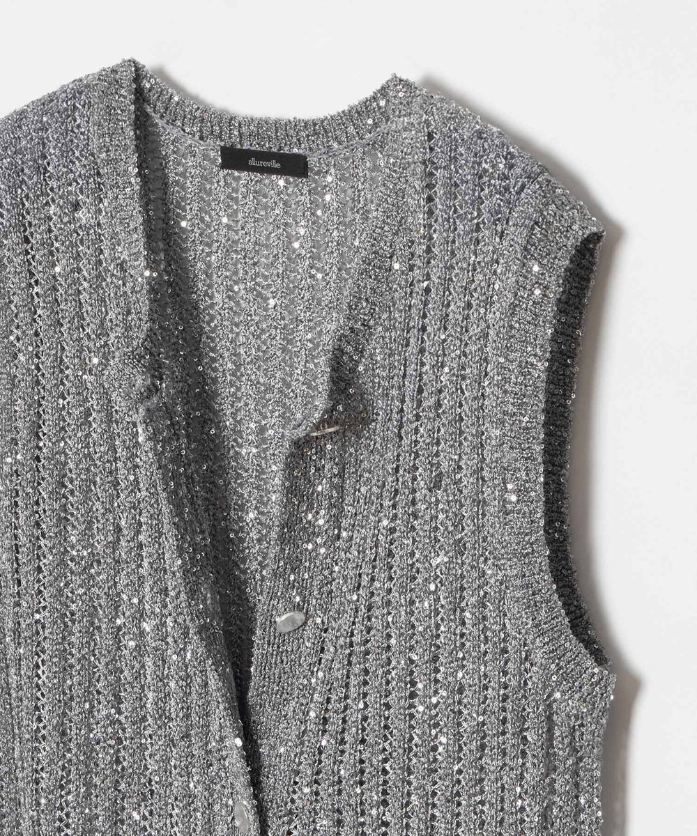 allureville スパンコールメッシュプルオーバー グレー (92)