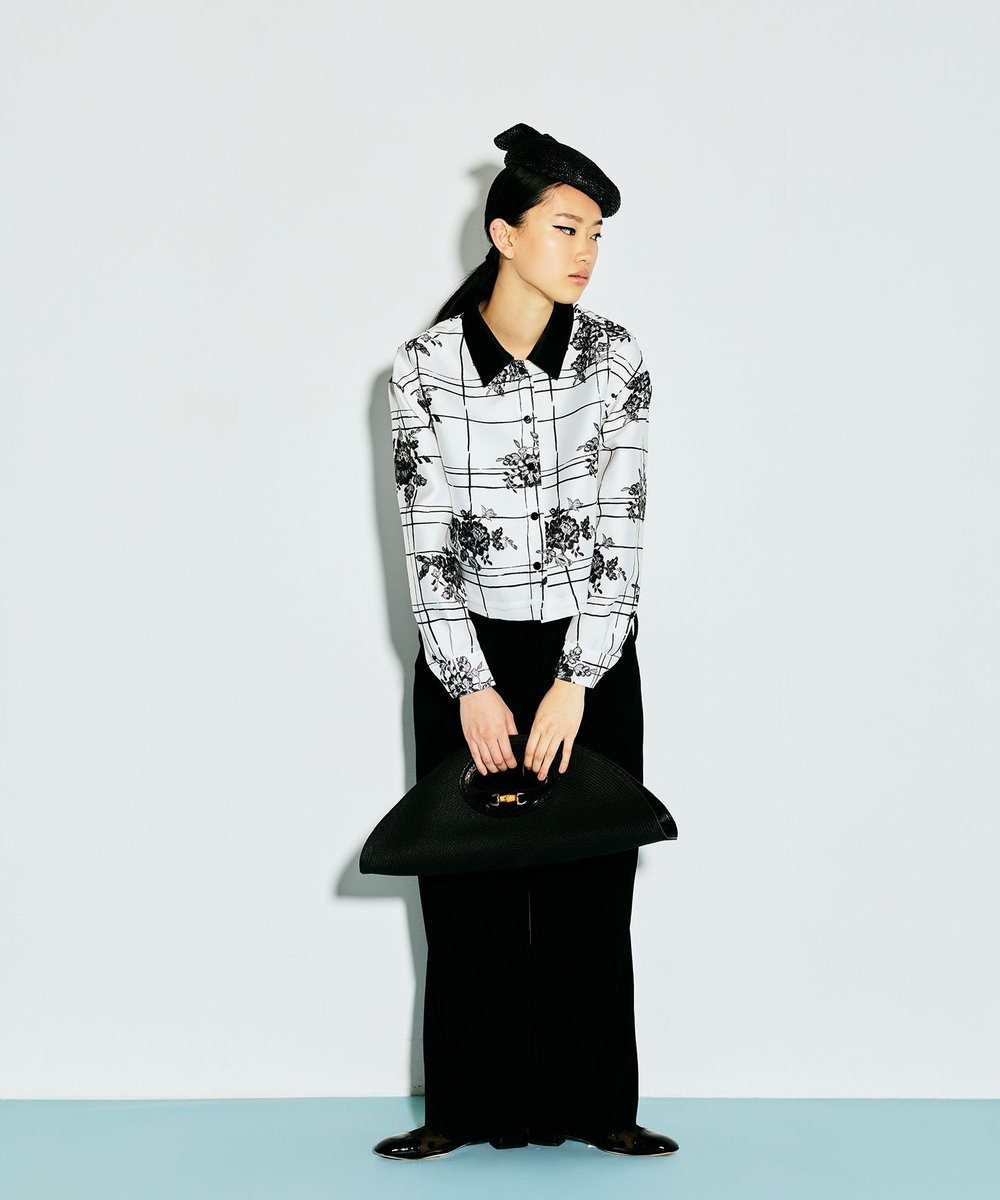 LOULOU WILLOUGHBY 【LOULOU WILLOUGHBY】SILK COフラワーチェックシャツブラウス ホワイト系 (08)