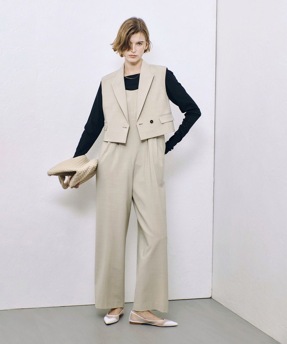 allureville ストレッチトロサロペットパンツ ベージュ (11)