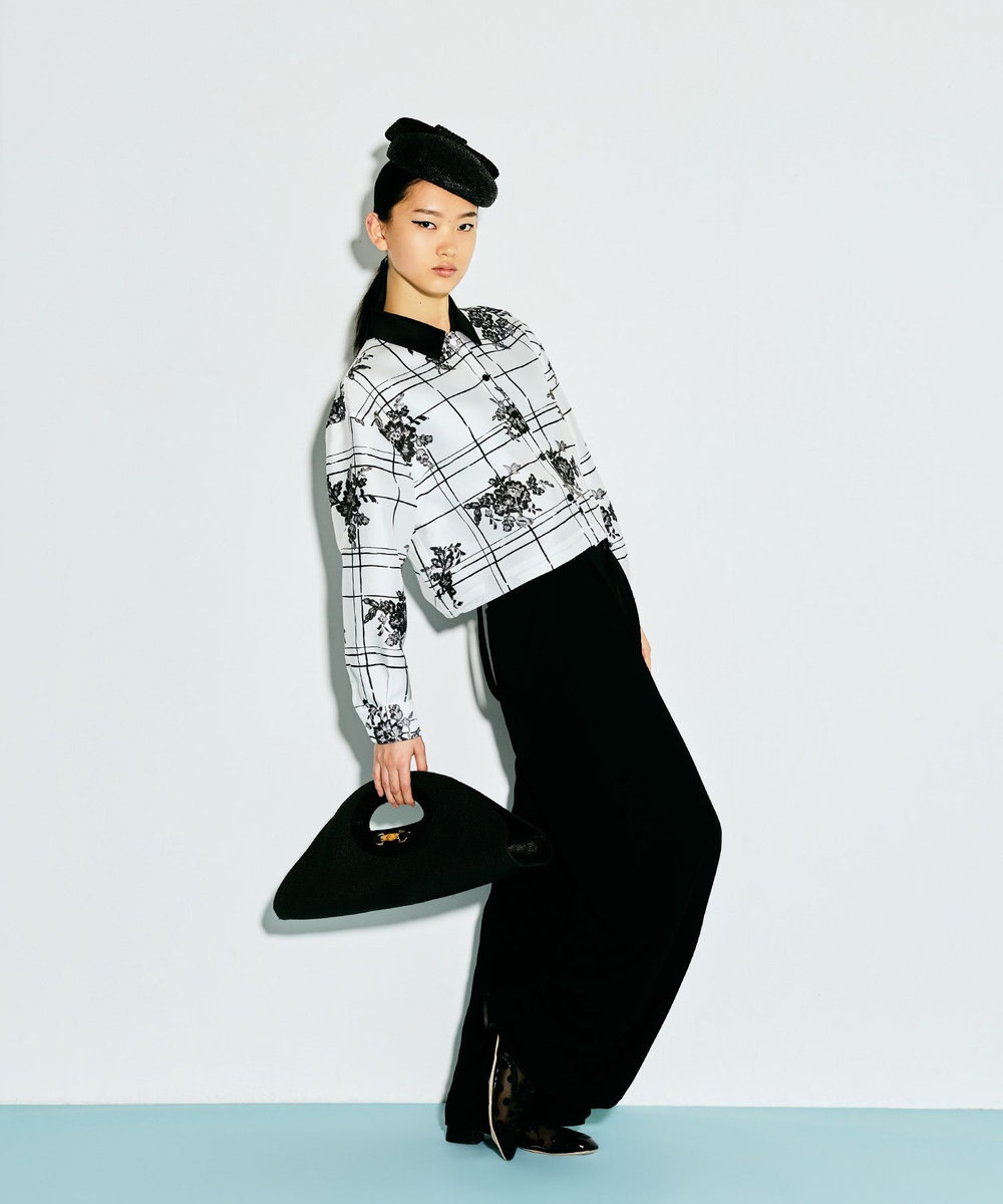 LOULOU WILLOUGHBY 【LOULOU WILLOUGHBY】SILK COフラワーチェックシャツブラウス ホワイト系 (08)