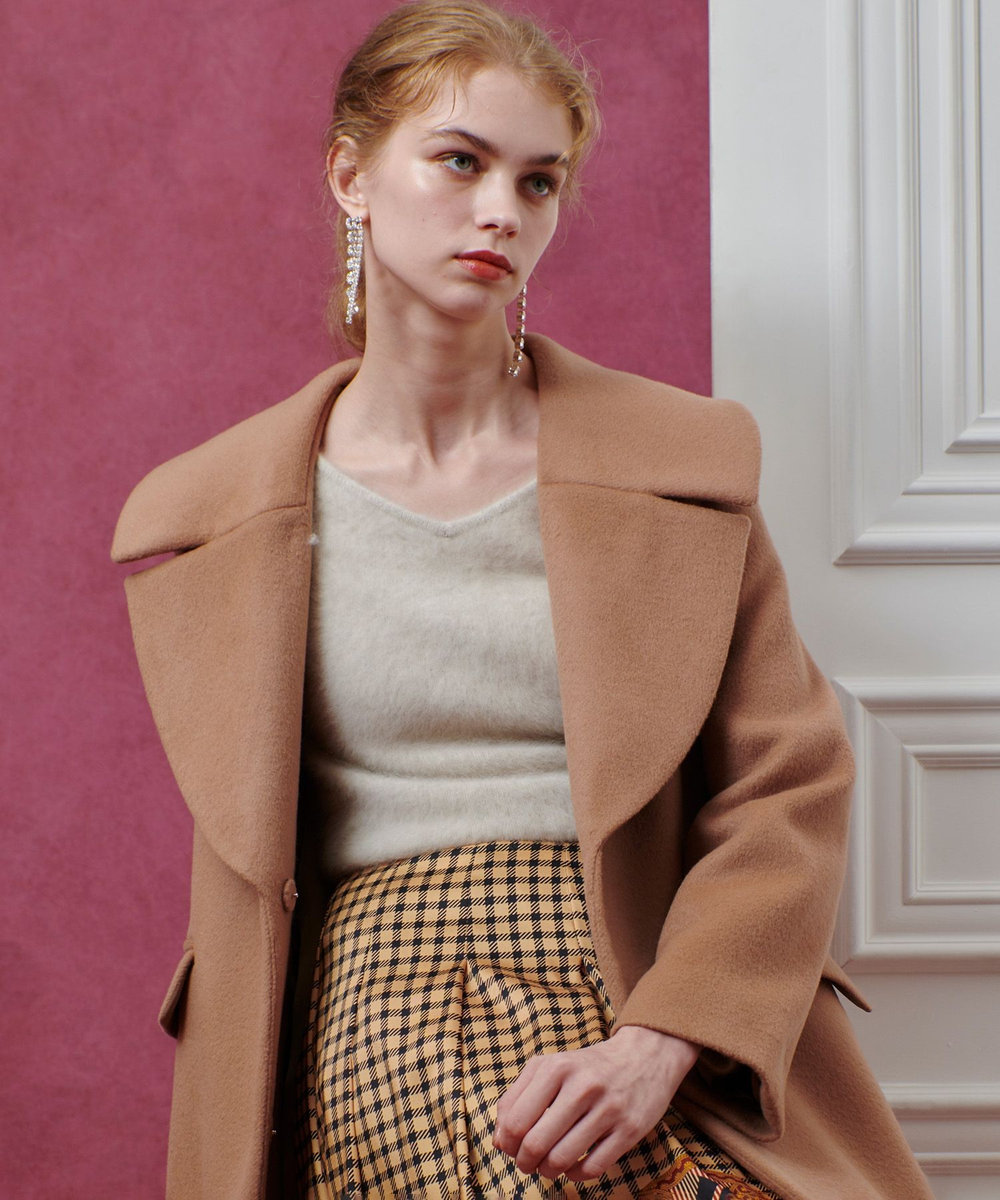 【LOULOU WILLOUGHBY】ウールスラブ千鳥ショートコート　Mサイズ LOULOU WILLOUGHBY】ショートビーバーテーラーコート|allureville