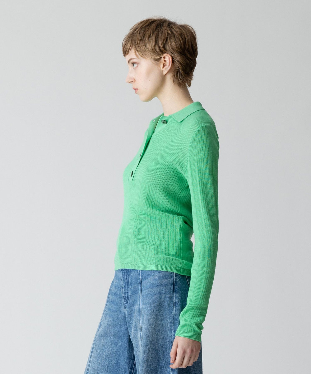 allureville ランダムストライプニットポロ グリーン (71)