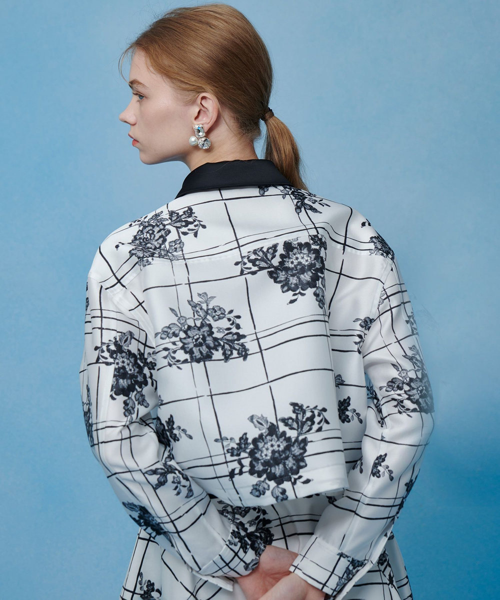LOULOU WILLOUGHBY 【LOULOU WILLOUGHBY】SILK COフラワーチェックシャツブラウス ホワイト系 (08)