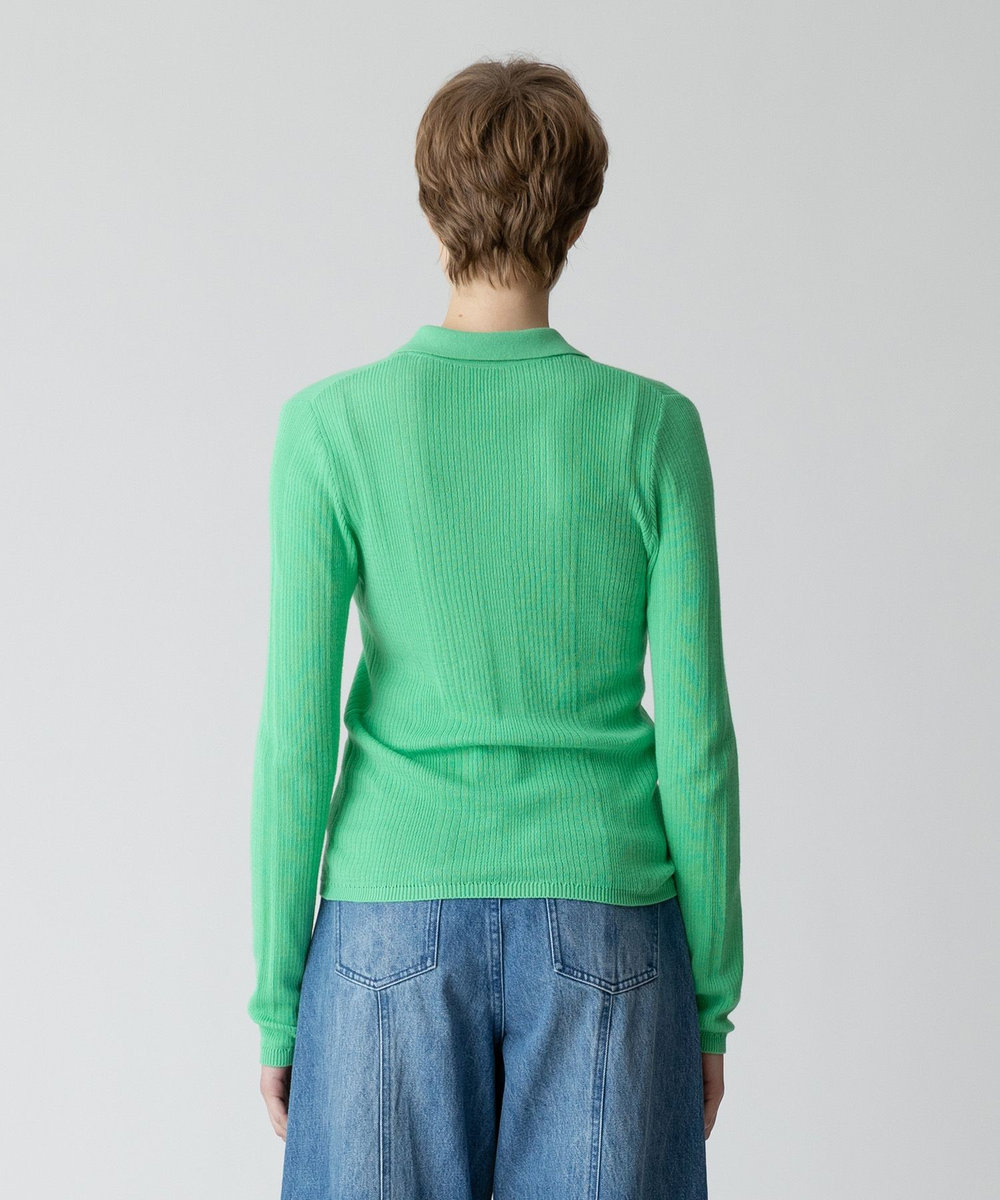 allureville ランダムストライプニットポロ グリーン (71)