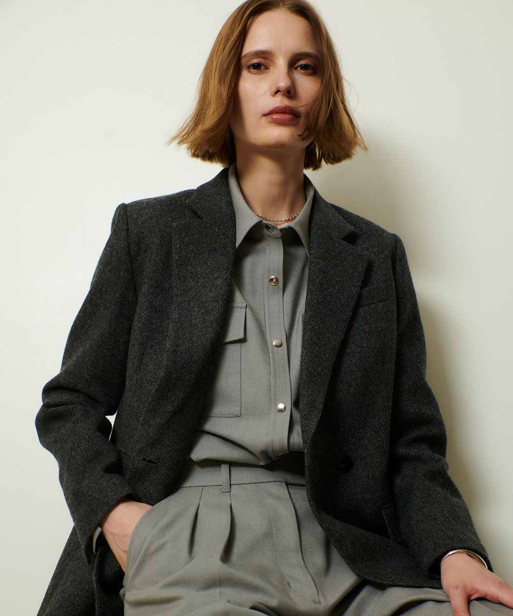 allureville ツィードフラップポケットジャケット チャコールグレー (94)