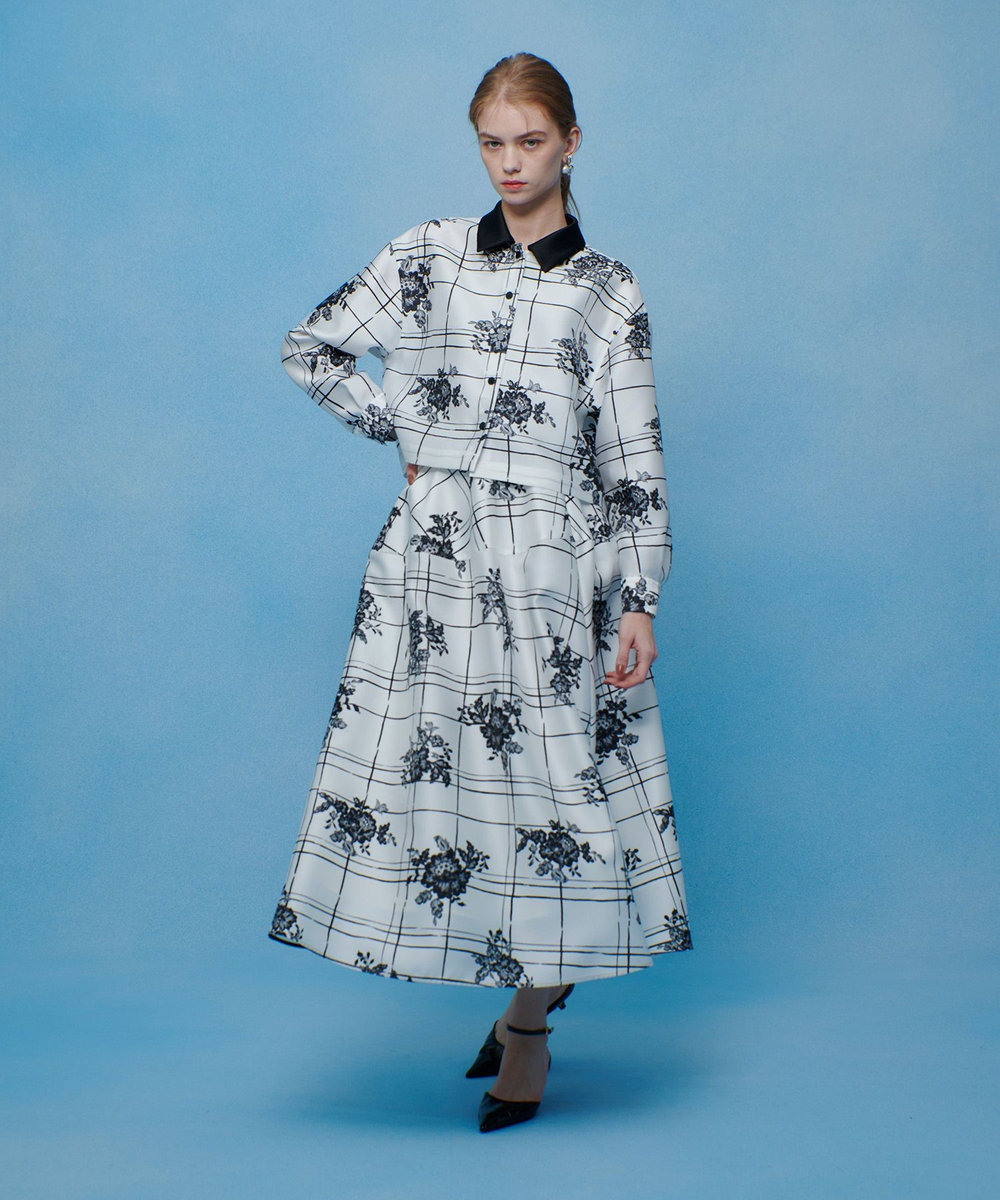 LOULOU WILLOUGHBY 【LOULOU WILLOUGHBY】SILK COフラワーチェックシャツブラウス ホワイト系 (08)