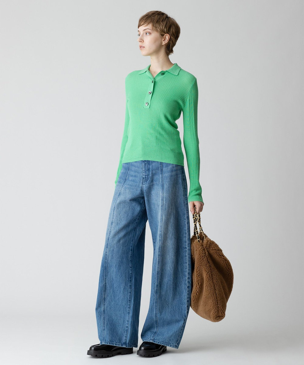 allureville ランダムストライプニットポロ グリーン (71)