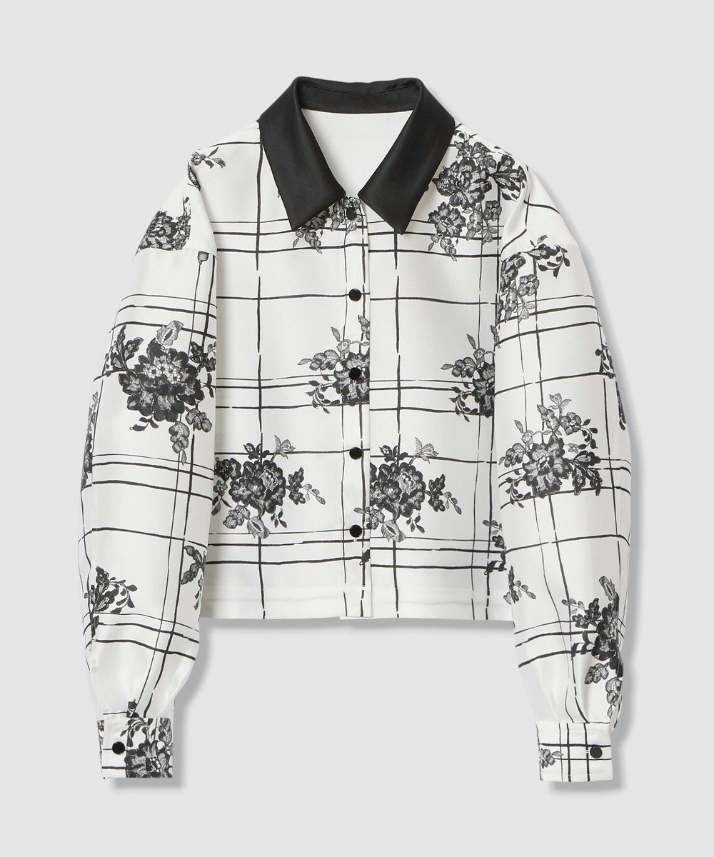 LOULOU WILLOUGHBY 【LOULOU WILLOUGHBY】SILK COフラワーチェックシャツブラウス ホワイト系 (08)