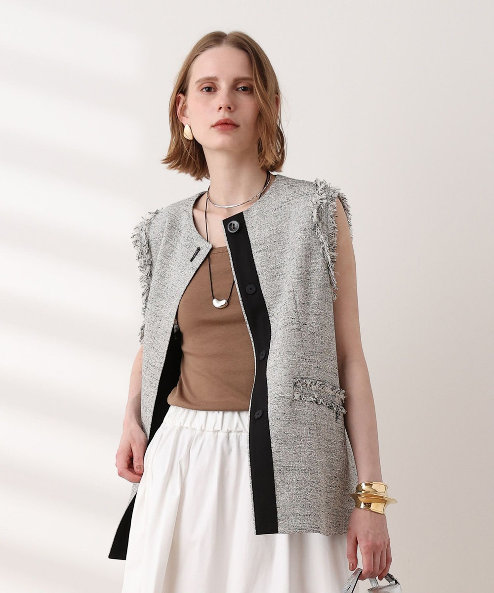 ジプソフィア gypsohila2リボンtweedジレ　ホワイト ミックスツイードフレアジレ|allureville OFFICIAL SITE / ONLINE SHOP
