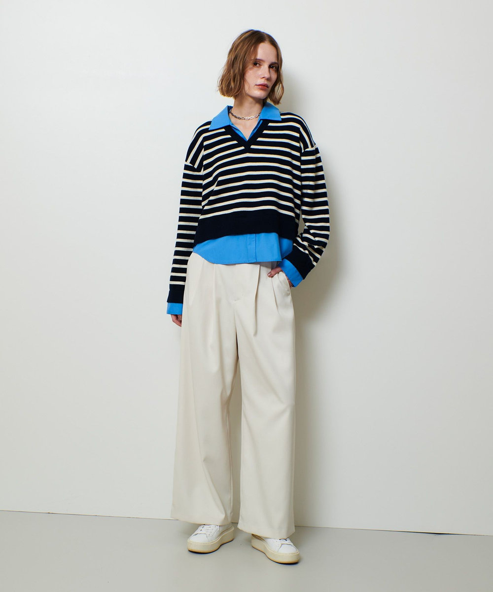 allureville ウール混サテンハイウエストパンツ アイボリー (04)