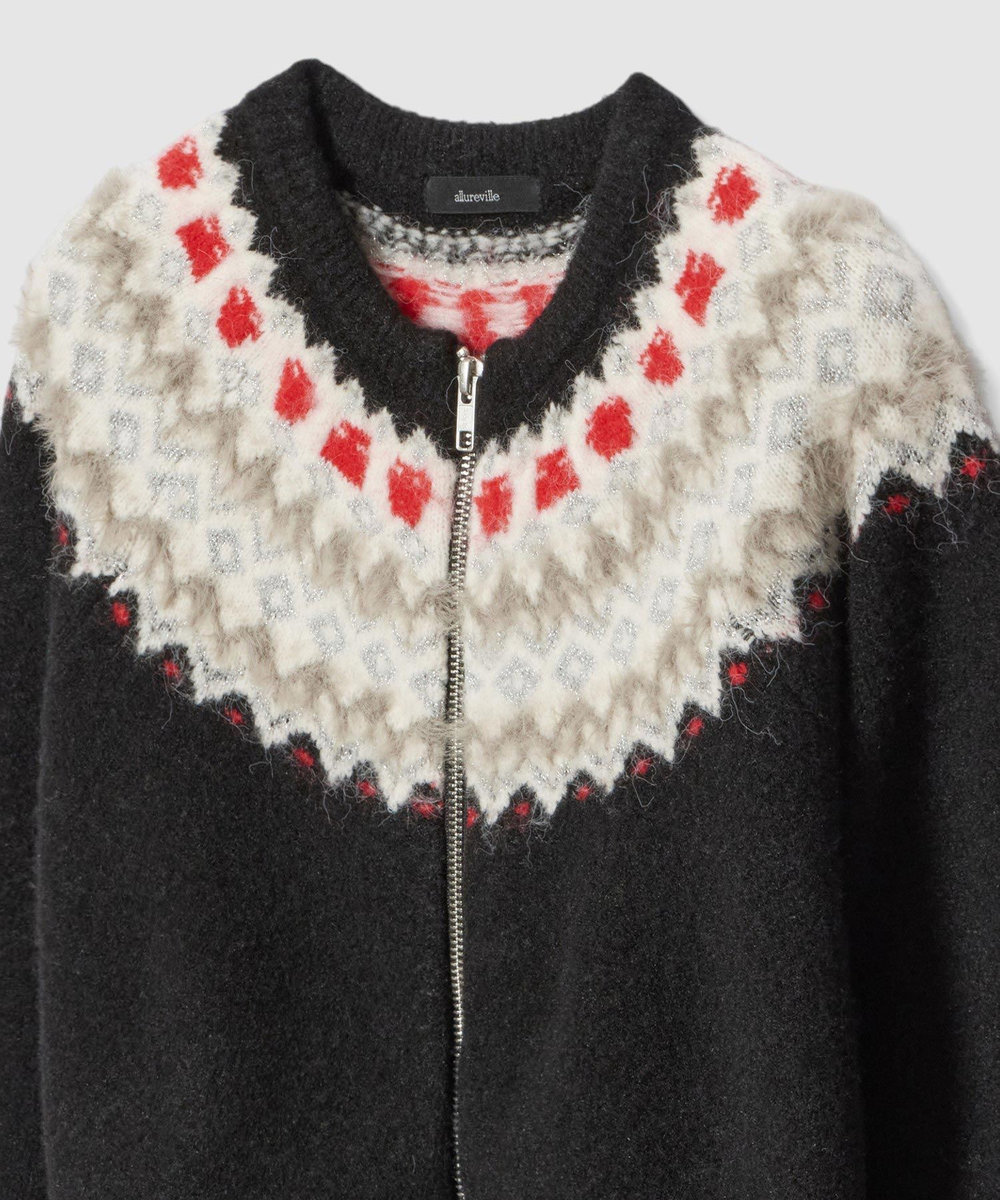 allureville パフュームノルディックニットブルゾン ブラック系 (98)