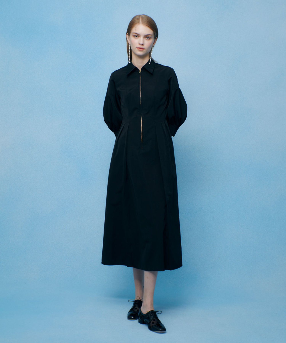 LOULOU WILLOUGHBY 【LOULOU WILLOUGHBY】タックパフシャツワンピース ブラック (95)