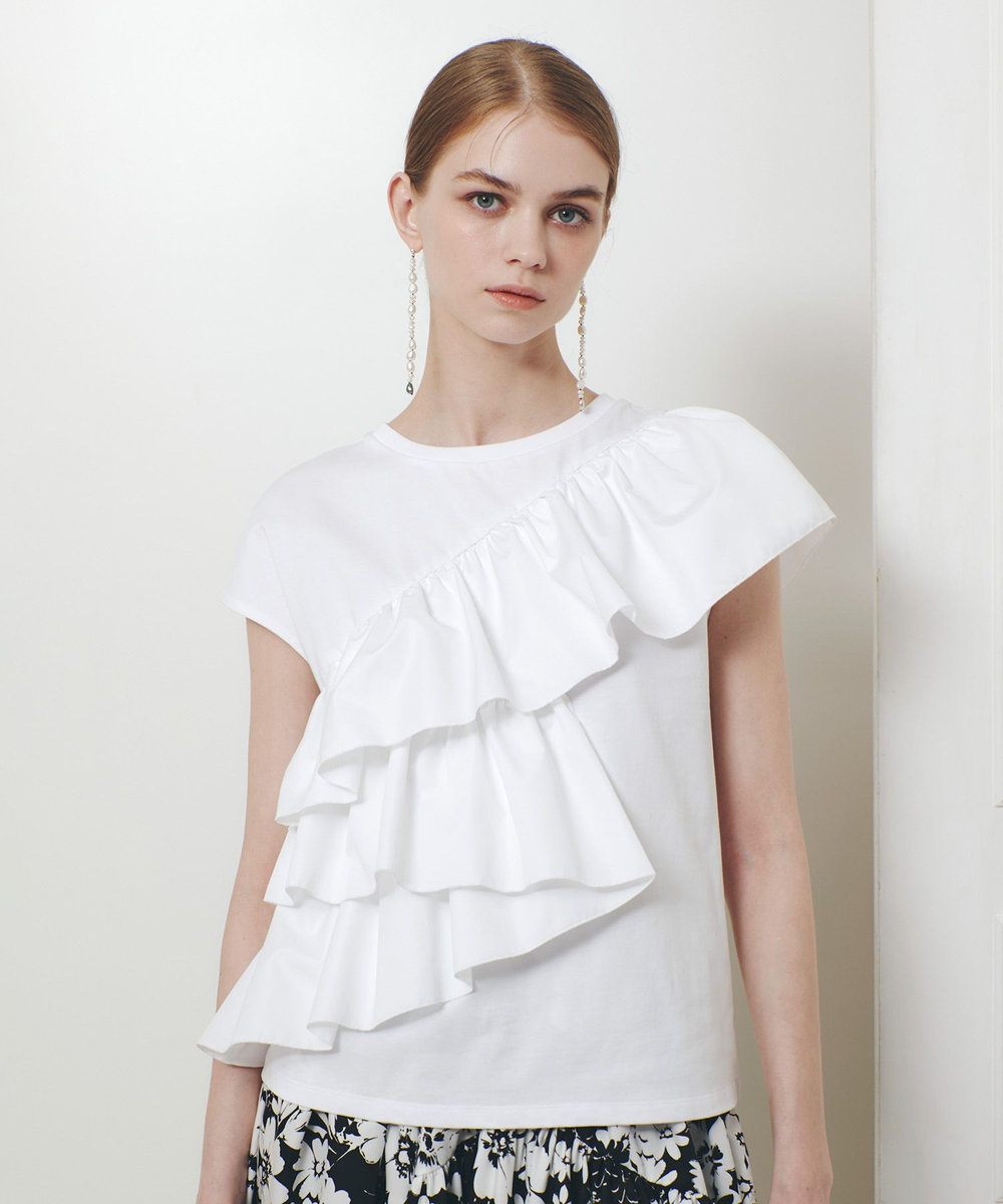 LOULOU WILLOUGHBY スパイラルフリルＴシャツ オフホワイト (02)