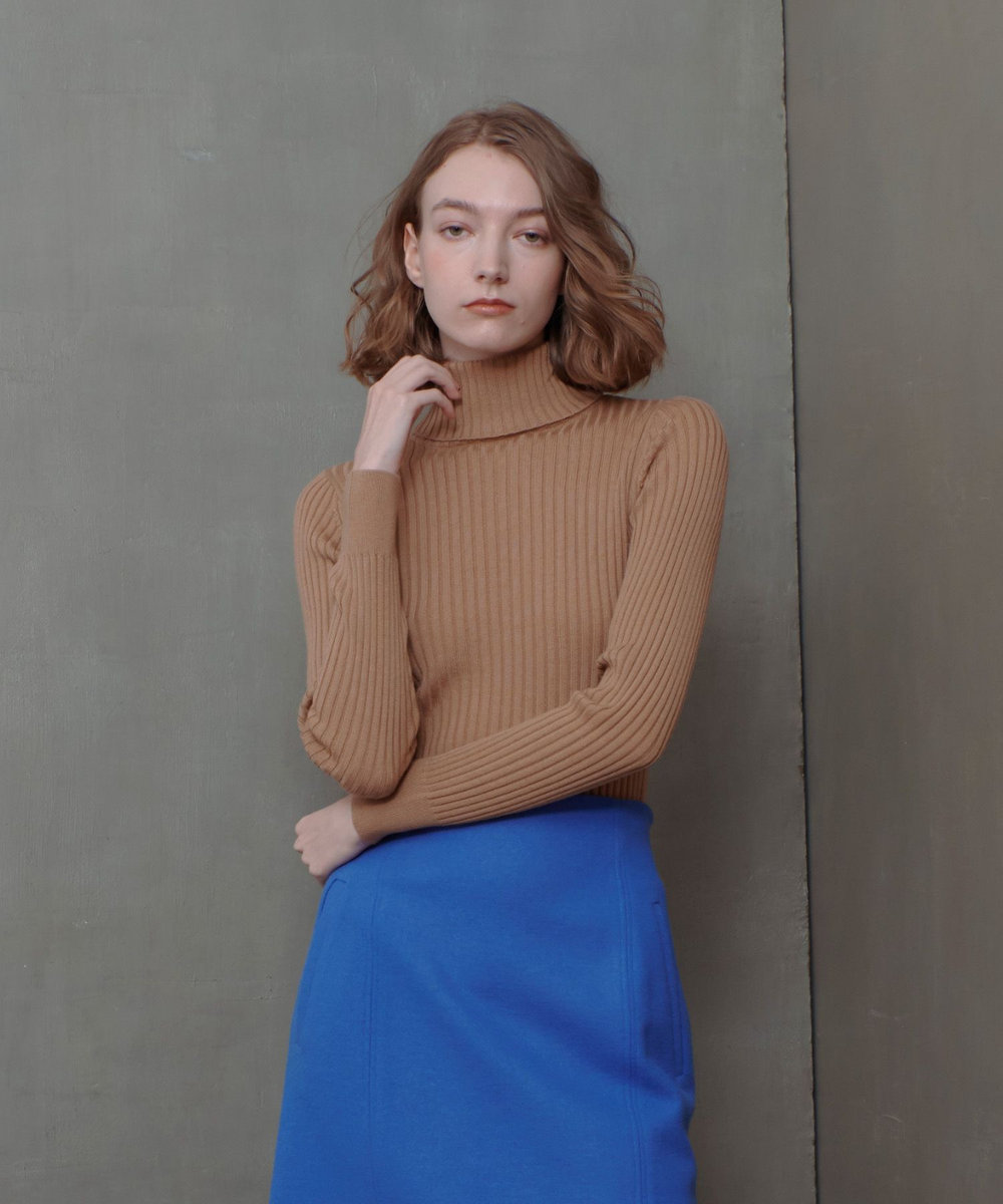 allureville 2WAYネックリブタートル キャメル (84)